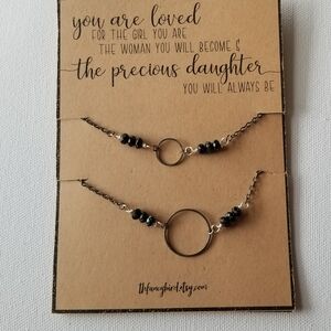 For My Daughter Sterling Silver Black Beaded Necklace Set